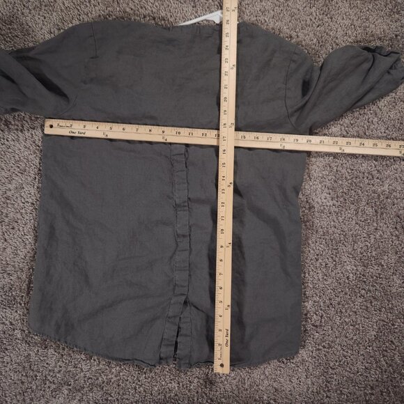 Ellen Tracy Linen Pullover Womens Large Gray 1/4 Zip Roll Tab Pockets Blouse - Picture 3 of 16